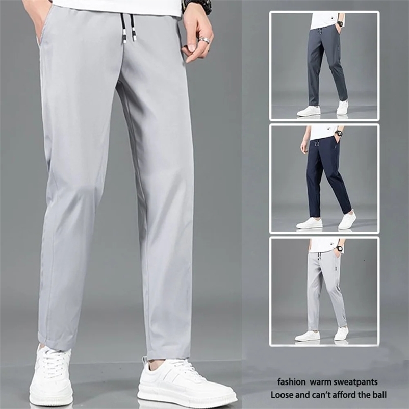Summer Ice Silk Mens Pants Black Gray Thin Business Casual Pants Plus Size Outdoor Elastic Breathable Straight Leg Sweatpants 260612BJ