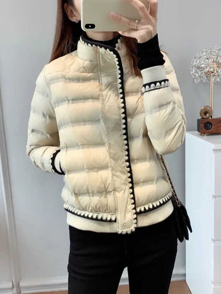 Jacket Down Winter Women 90 White Duck Down Coat Stand Collar Zipper Lace Solid Jacket Thick Warm Snow Outwear European S260804GGCF