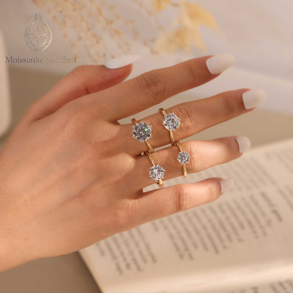 RINNTIN SMR Custom Vvs D 925 Sterling Silver Gold Plated Prong Setting Moissanite Wedding Engagement Ring Gra Certificate