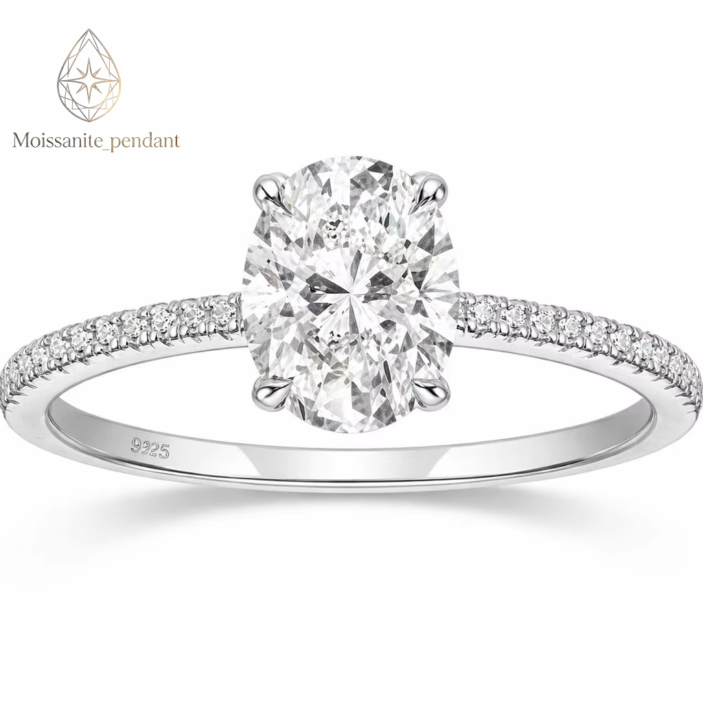 Elegant Luxurious Trendy Gold Plated Prong Set Moissanite Oval Engagement Ring in S925 Silver for Womens Wedding Anniversary