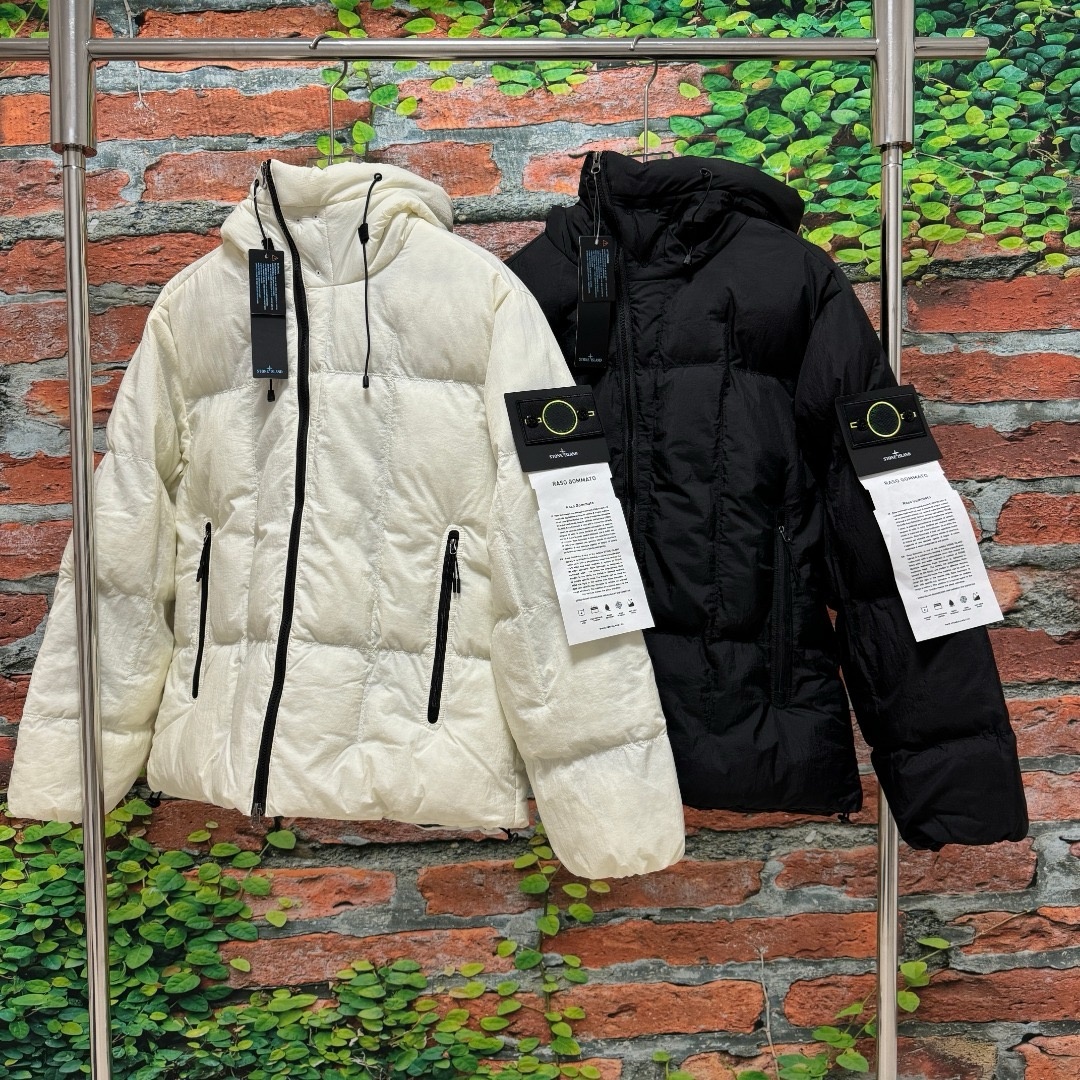 Men Hooded Winter Puffer Jacket Stone Designer Style Thick Body Warmer Zip Up High Quality White Duck Down Outerwear
