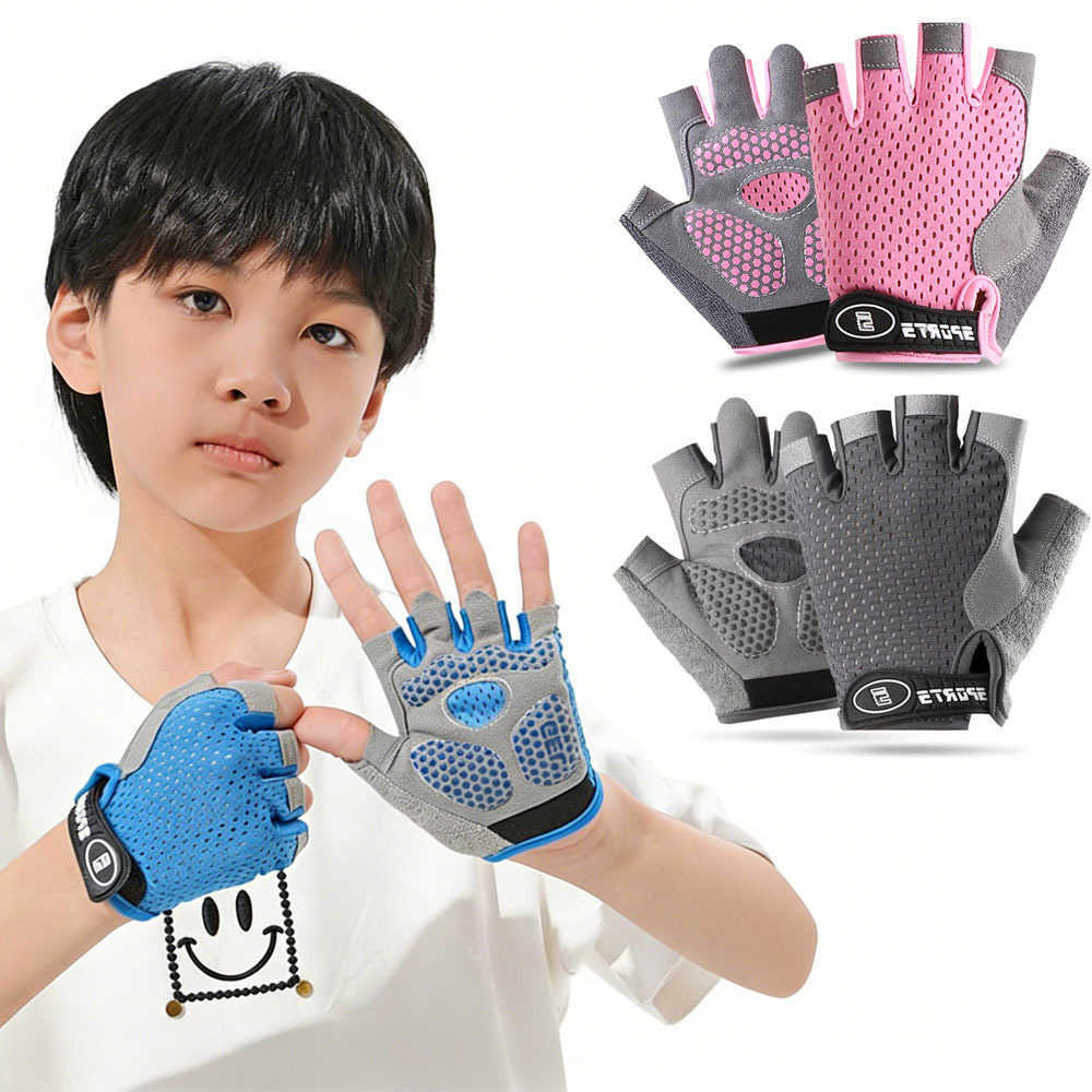Outdoor 1Pair Sports Cycling Half Finger Gloves For Boys Girls Antislip Breathable Thin Spring Summer Gloves Bicycle Riding S260804EAXY