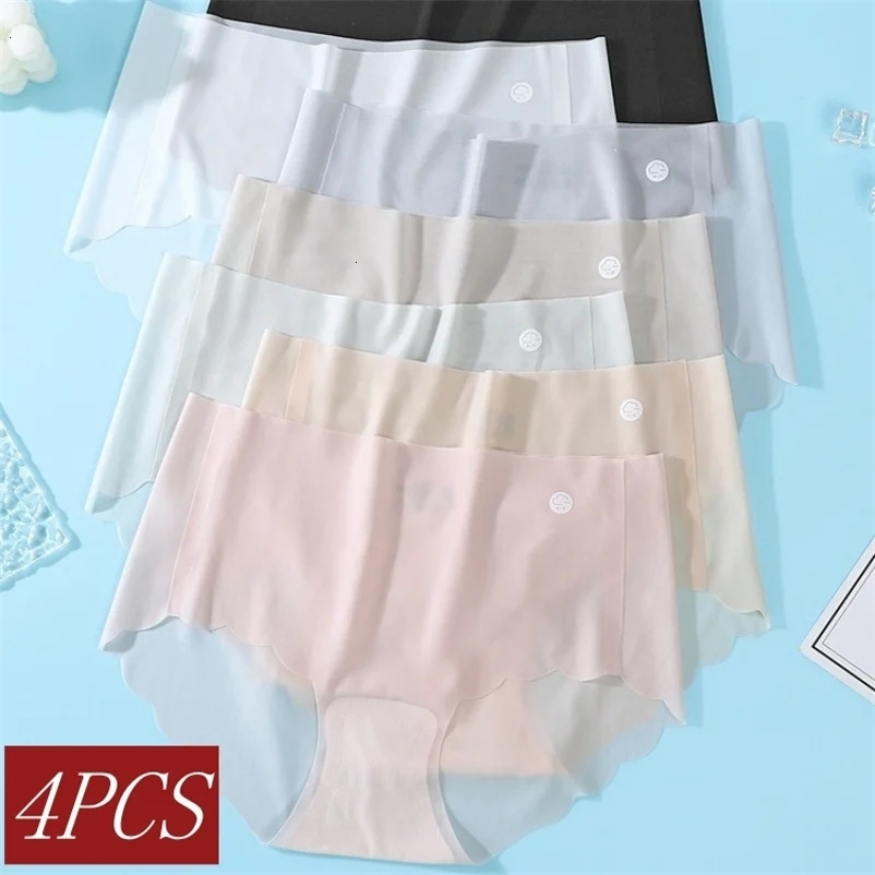 4Pcs/Set Women Ice Silk Sheer Seamless Panties Sexy Lingerie Quick Drying No-show Briefs Low Rise Summer Wear Underwear M-XL 260611BJ