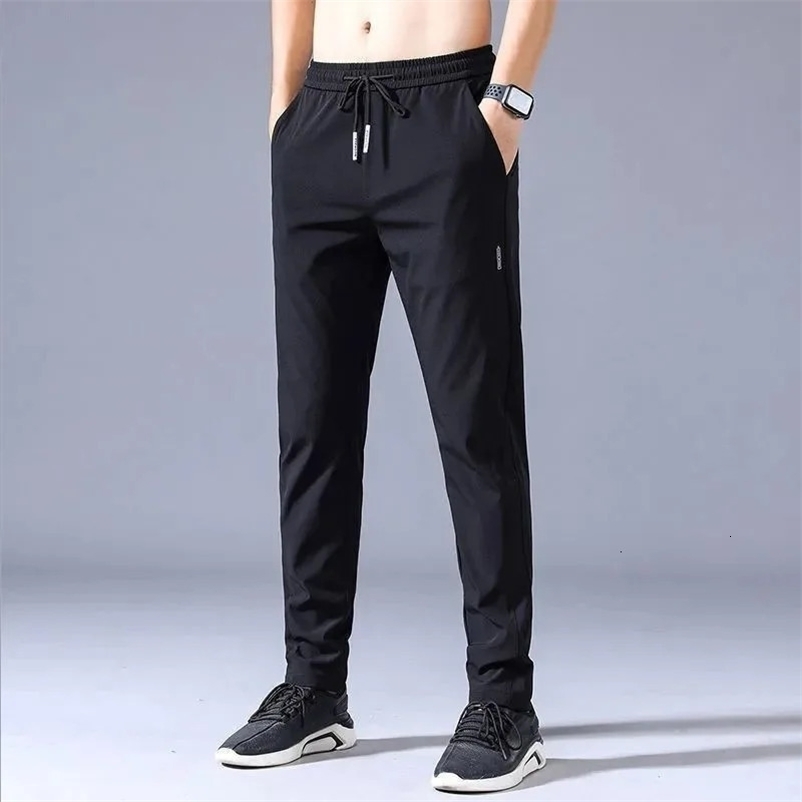 Mens Pants Summer Black Gray Thin Business Casual Pants Outdoor Elastic Breathable Straight Leg Sweatpants 260615BJ