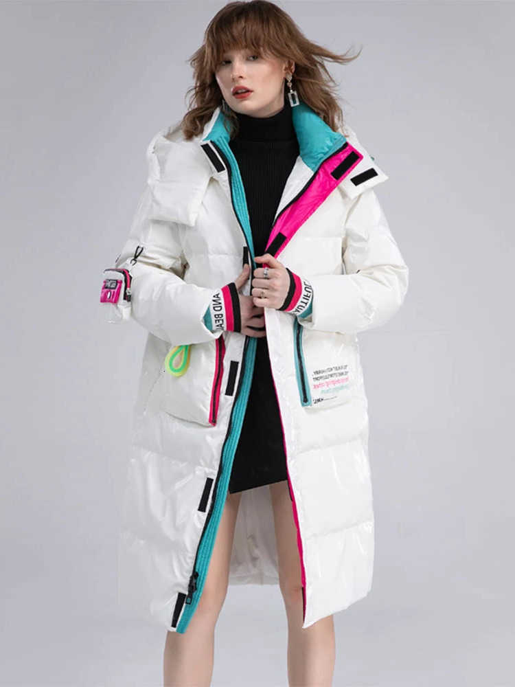 Down Women's Winter Women White Duck Down Collar Down Jacket Glossy Loose Hooded Jacket Winter Female Warm Down Jacket Coat 231215 S260804BTYD