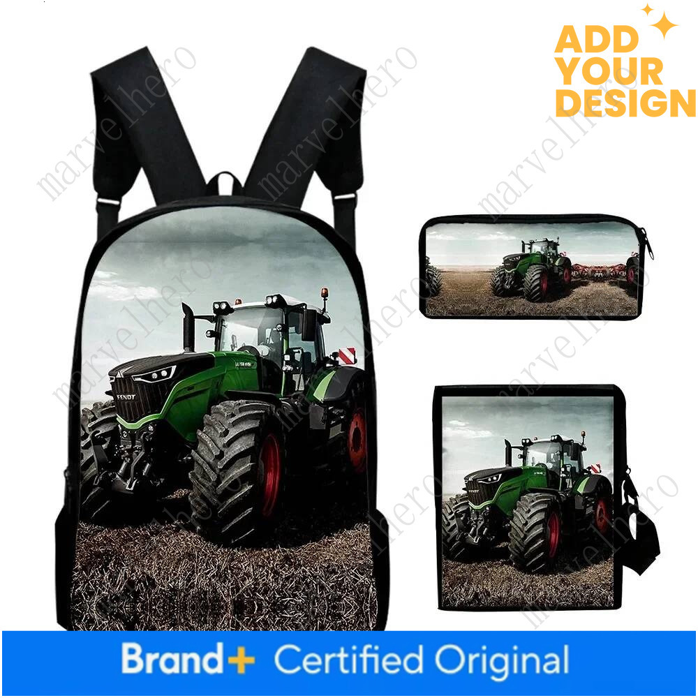 Farm Tractor Schoolbag Backpack School Bags Shoulder Bag Pencil Case 3Pcs Set Gift for Kids Students