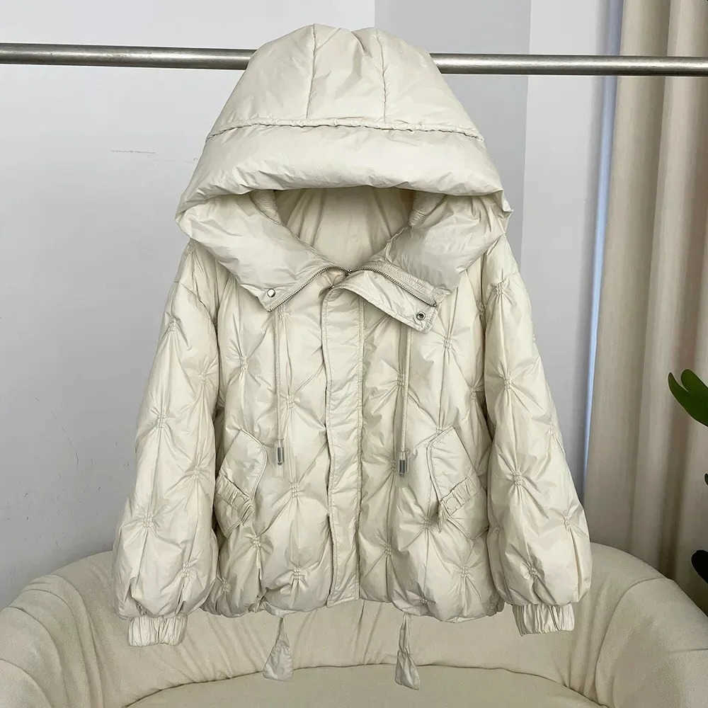 Winter Autumn Style Loose Warm Hooded Down Jacket Womens Jacket Thickened White Duck Down Jacket Coat S260804Q66U