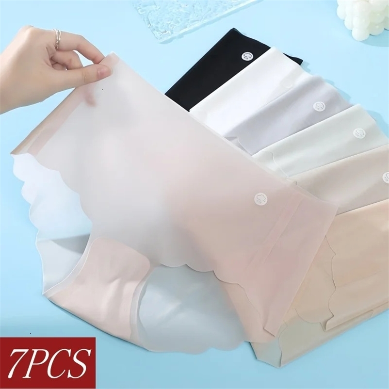 7Pcs/Set Ultra-Thin Panties Womens Sexy Lingerie Quick Drying Briefs Low Rise Underwear Summer Invisible Ice Silk Panties 260611BJ