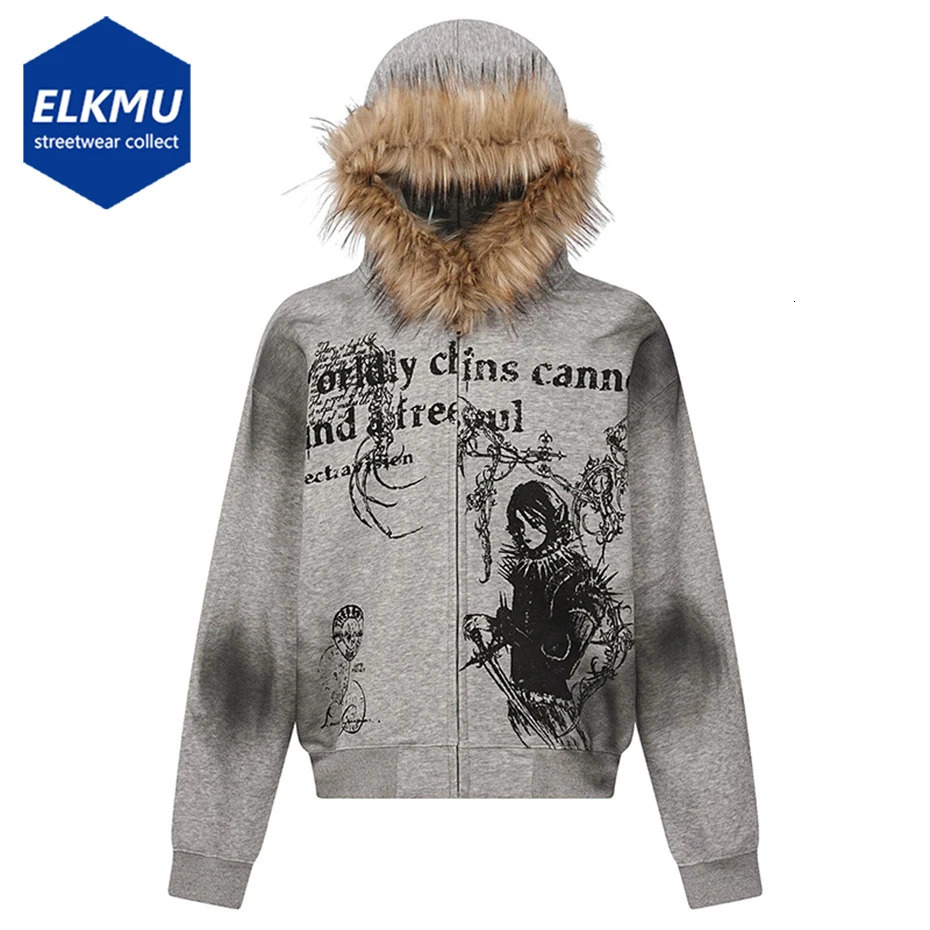 Fur Collar Hoodies Jackets Y2K Harajuku Oversized Hoodie Men Streetwear Hip Hop Loose Hooded Sweatshirts 260731