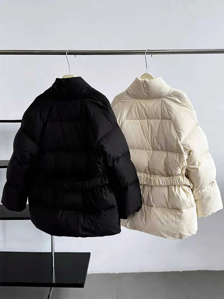 Belt Winter WaistTight Elegant Warm 90 White Duck Down Jacket Female Long Slve Solid Color Puffer Coat S2608047RG1