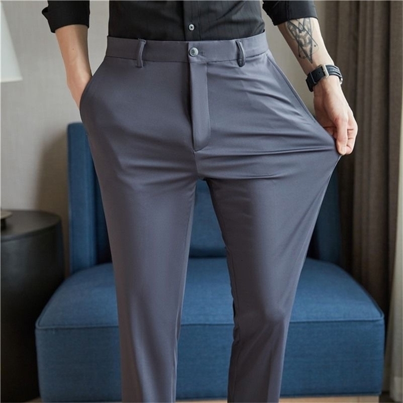 29-42 Mens Summer Pants Thin Straight Stretch Casual Pants Trace No Ironing Fabric Silky and Cool Feeling 260612BJ