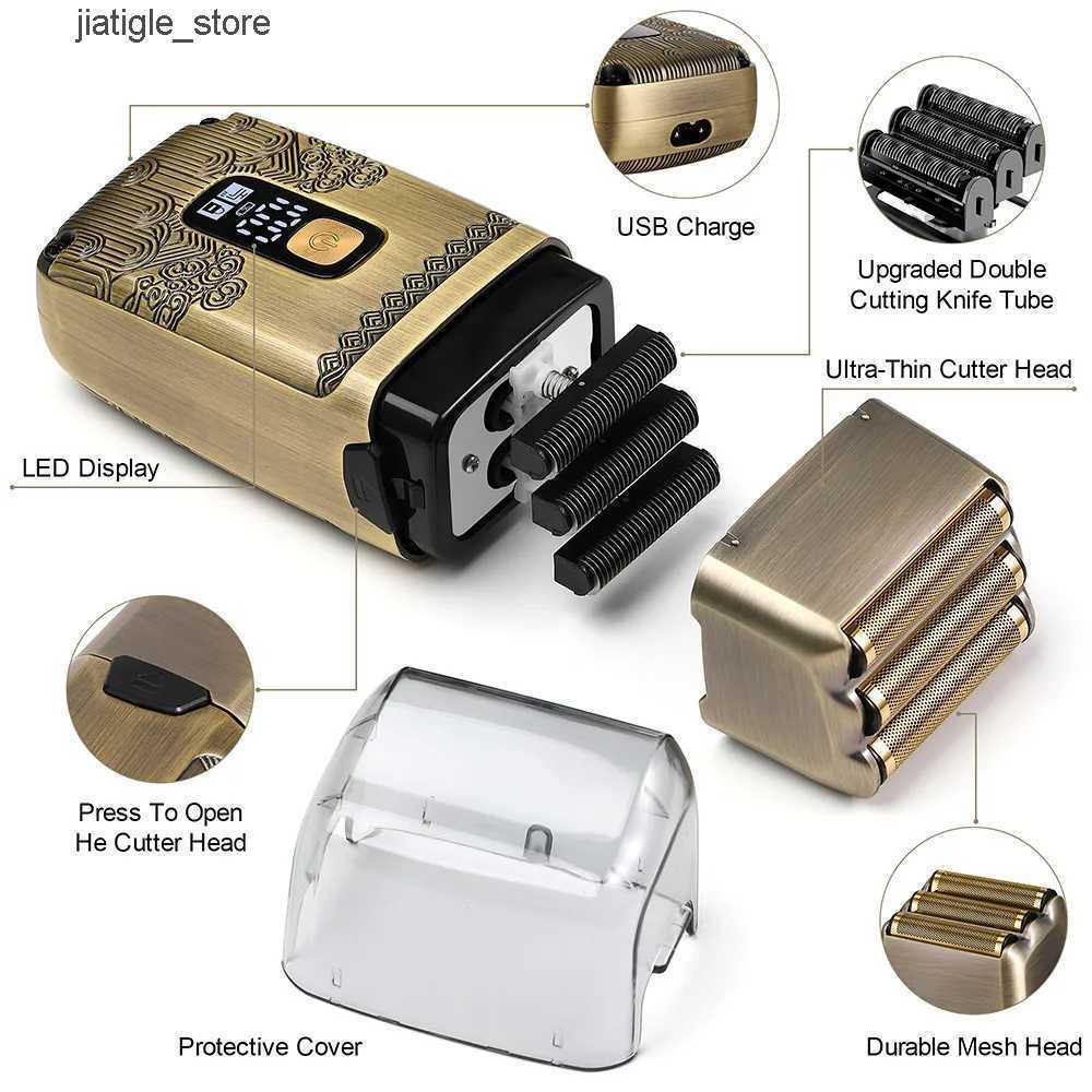 3- Mens Shaver Hatteker Electric Waterproof Cordless Digital Display Metal Razor for Smooth Shaving USB Rechargeable D260703 M260804