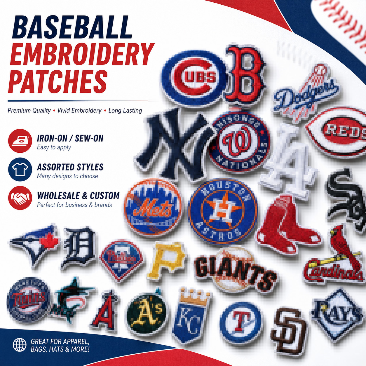 Patch brodé de Baseball à repasser, Badge à coudre, application de sport pour veste, chapeau, sac, décor de vêtements à faire soi-même