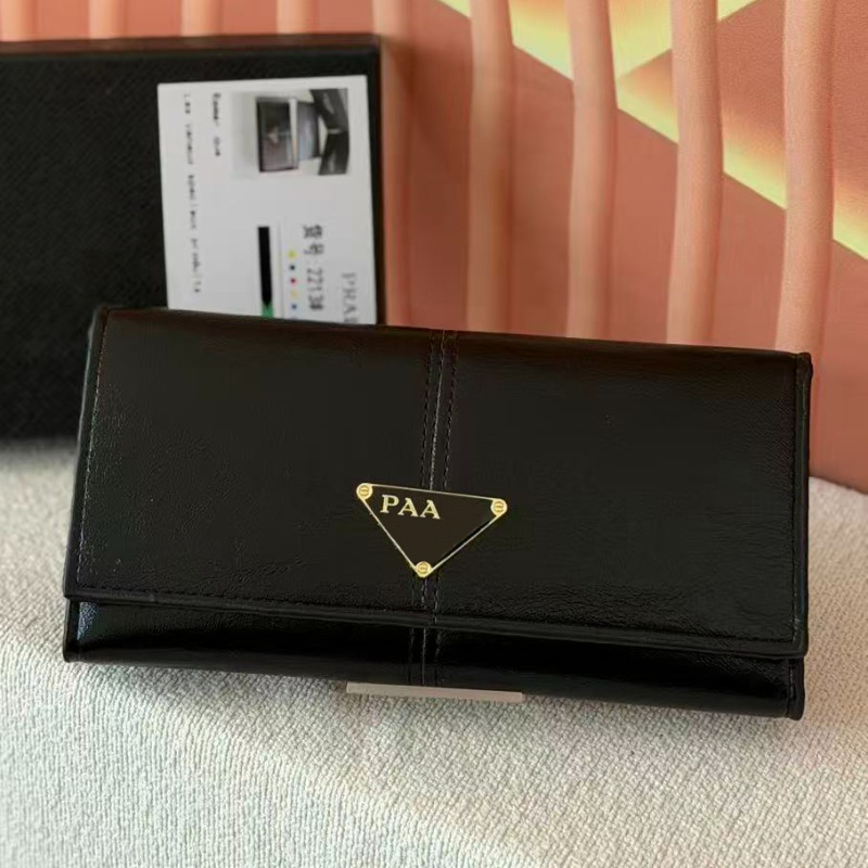 Light Luxury Solid Color Long Leather Wallet Womens Triangular Design Flip Wallet Large Capacity Multi Slot Handheld Coin Purse Trendy Daily Matchin