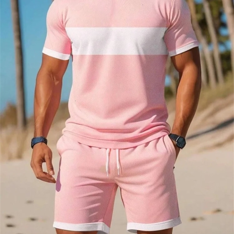 Summer Mens Short Sleeve Shorts Set Everyday Casual Mens T-shirt Outdoor Mens Beach Shorts 2-piece Set 3D Print 260622BJ