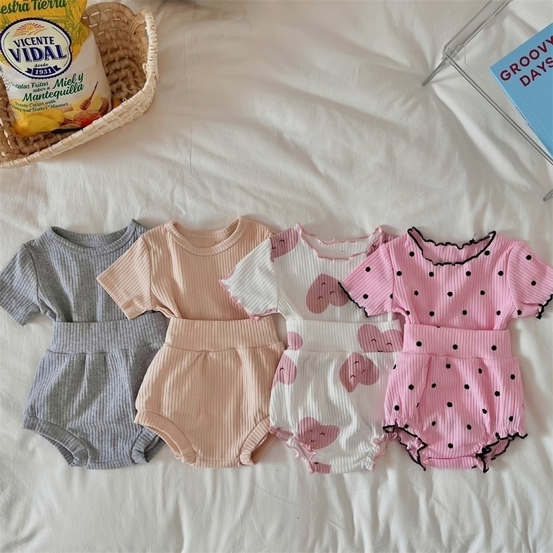 2psc Summer Baby for boys and girls casual short Elasticity sleeve top shorts solid color Kids Onepiece Fashion Baby Clothing 260529BJ