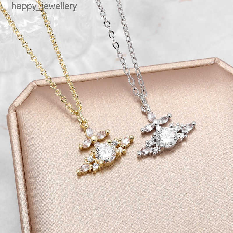 New Western-style full-diamond petal Saturn pendant cross sparkling necklace for women light luxury fashion collarbone chain T260804A39B