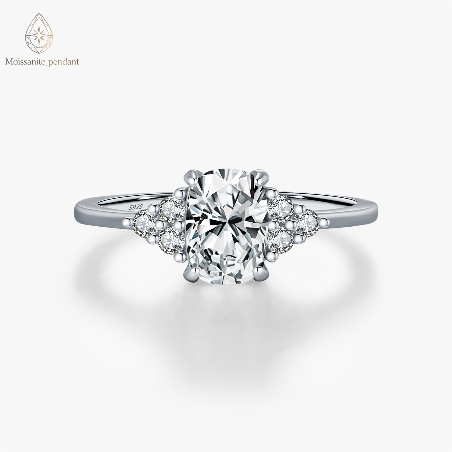 Real 925 Sterling Silver Fashion Dazzling Oval Moissanite Wedding Engagement Band Rings for Women Fine Jewelry