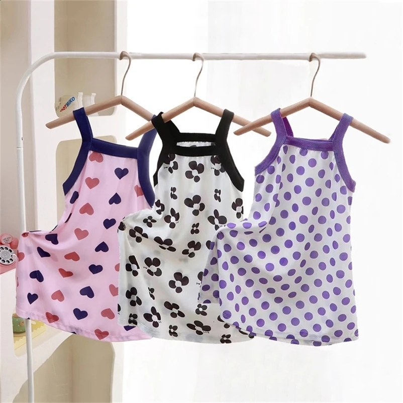 Sweet Summer Dress for Girls 0-7Yrs Children Thin Halter One-Piece Pajamas Baby Girl Polka Dot Flower Girl Clothes Sleepwear 260529BJ