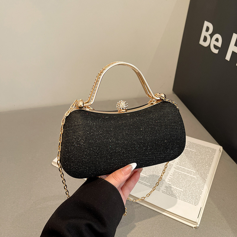 Niche Elegant Box Evening Bag Autumn Winter New Fashionable Chain Flash Diamond Women's Shoulder Crossbody Pu Leather