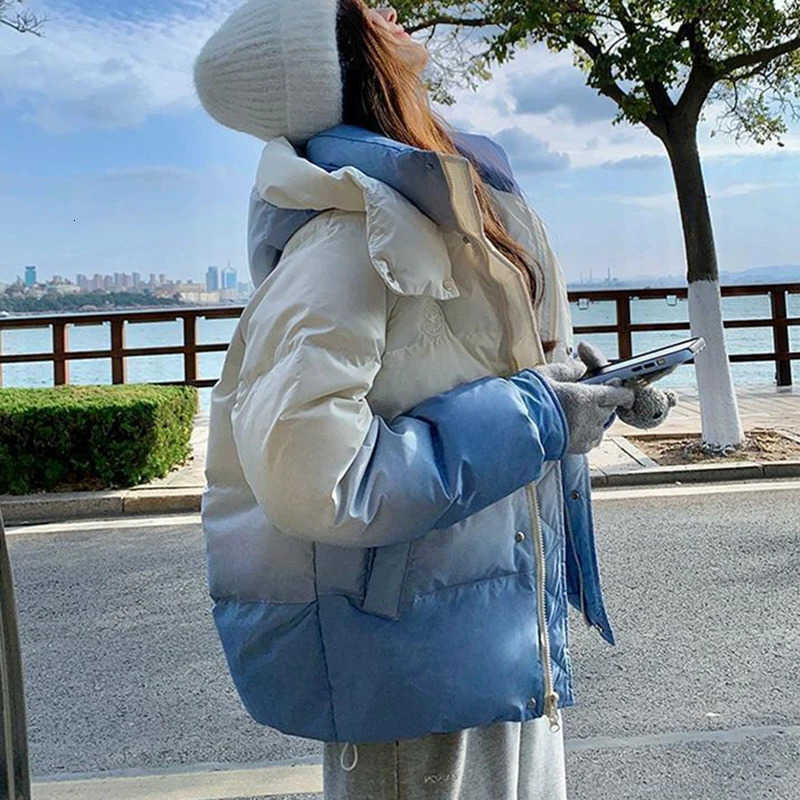 Duck White Down Blue Gradient Women Down Jacket Overcoat Winter High Quty Warm Hooded Women Down Jacket H242 S260804AUPG