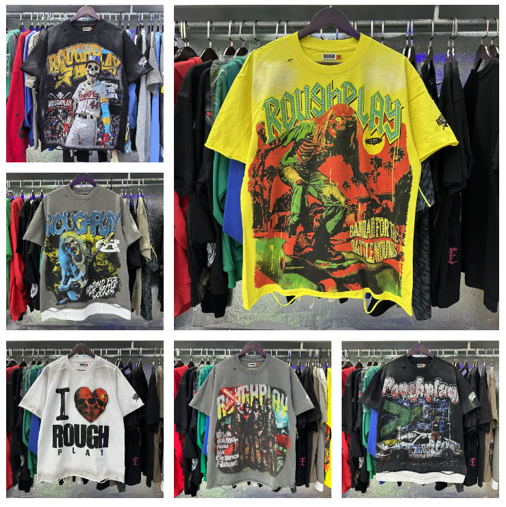 Men's Hoodies Real Pictures Roughplay Crew Neck T Shirt Fashion Hip-hop Streetwear Heavy-duty Holey Fake Double Long Sleeve For Men Women