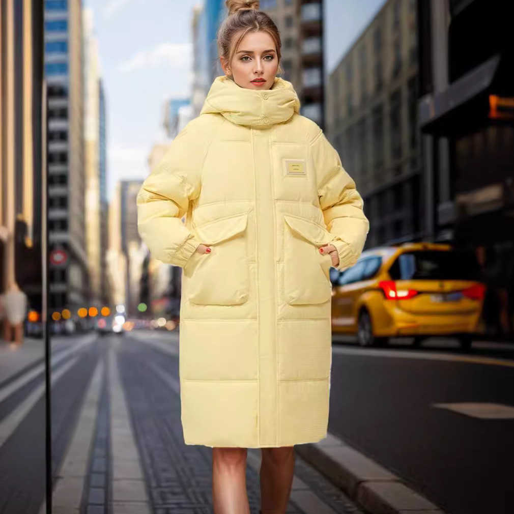 Jacket Puffer Winter New Hat White Duck Down Womens Mid to Long Style Over the Kn Thick Down Jacket Womens Coat S2608043QEE