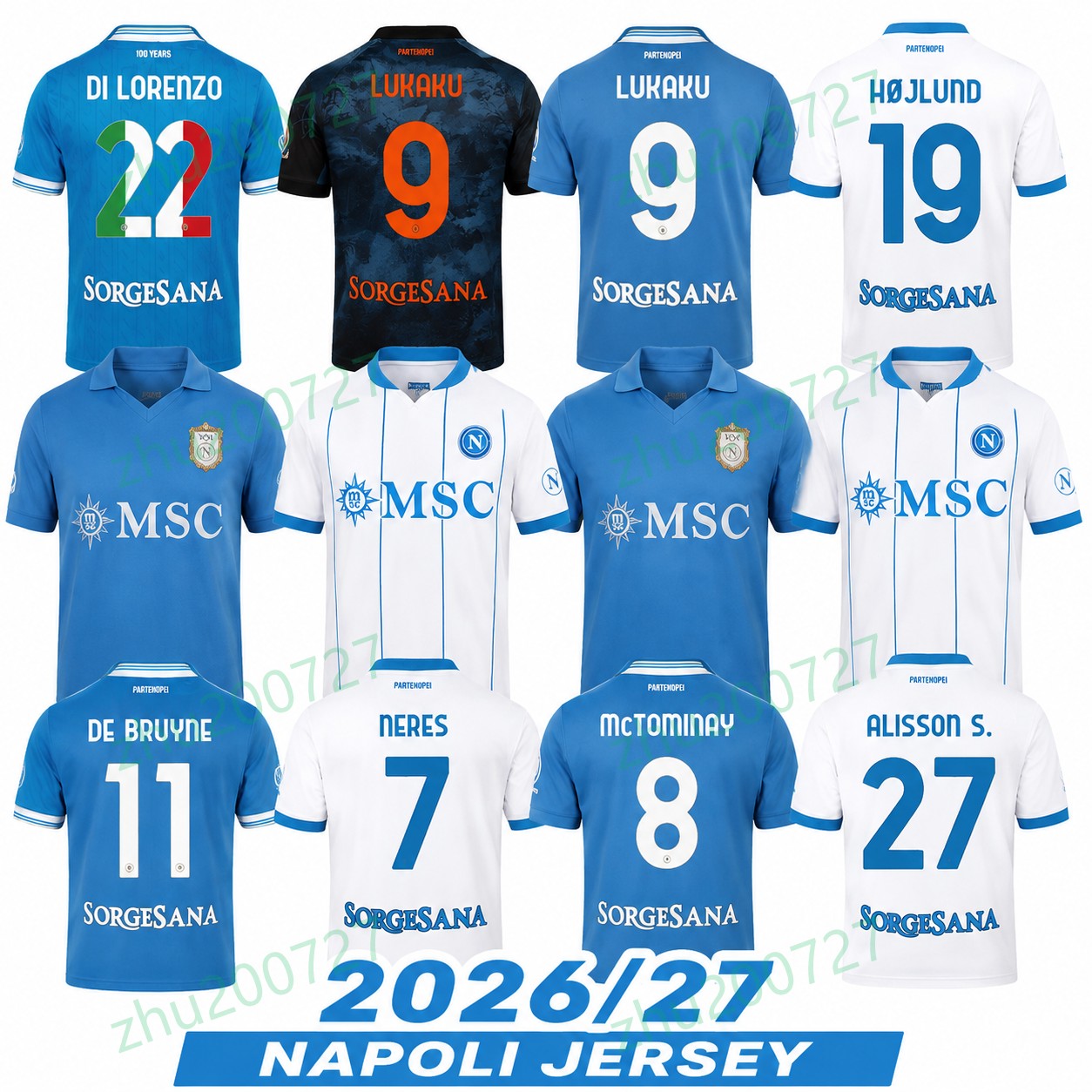 2026/27 Napoli Football Jersey Player Name Number Version Lukaku De Bruyne McTominay Hojlund Fans Soccer Shirt Short Sleeve Kit