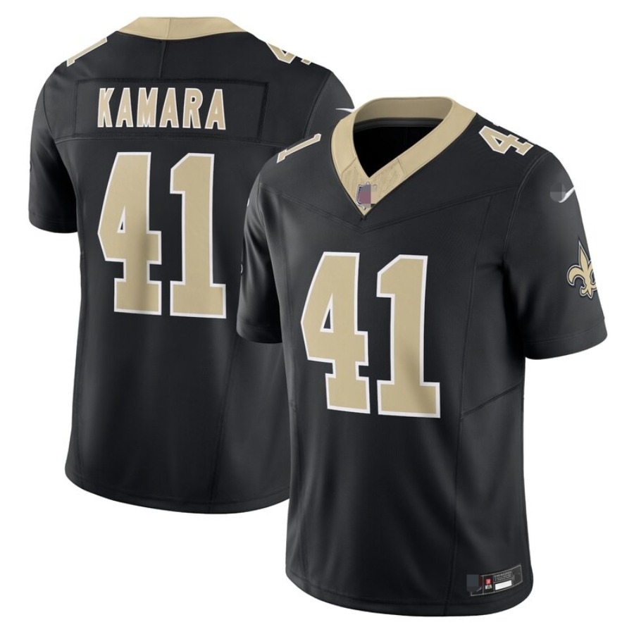 Hommes Femmes Jeunes 41 Alvin Kamara 12 Chris Olave 7 Taysom Hill 32 Tyrann Mathieu 6 Tyler Shough Maillot de jeu en sergé entièrement brodé, tai