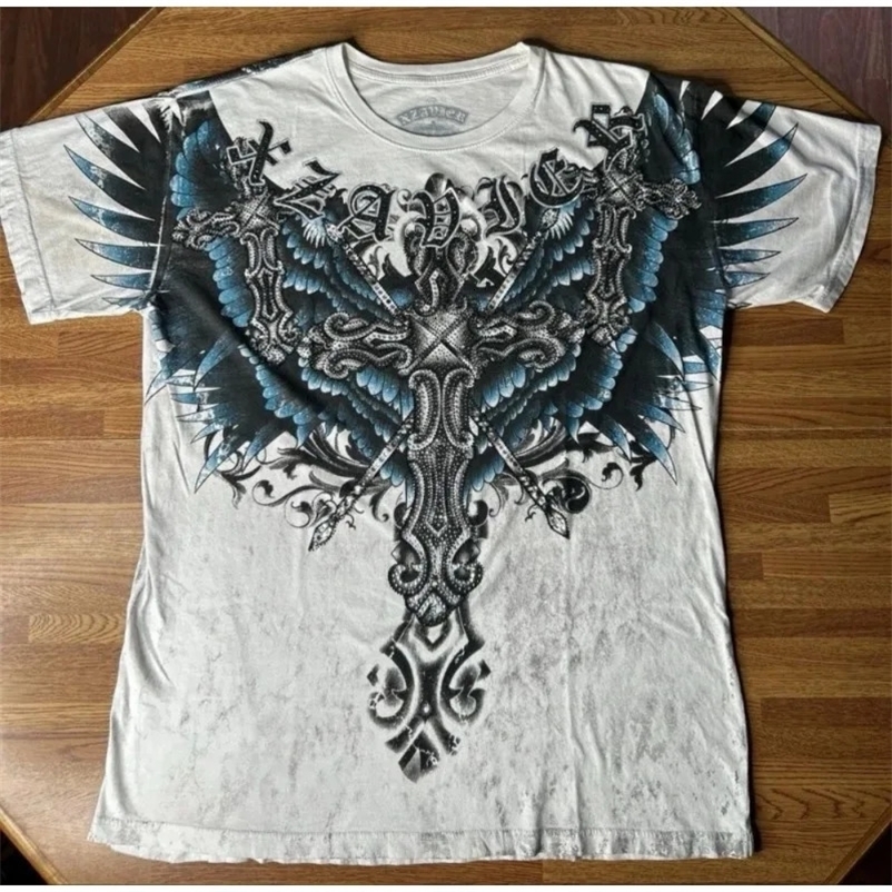 Summer American Mens Gothic Angel Wing Letter Printed Comfortable and Breathable Round Neck T-shirt Outdoor Street Top 260615BJ