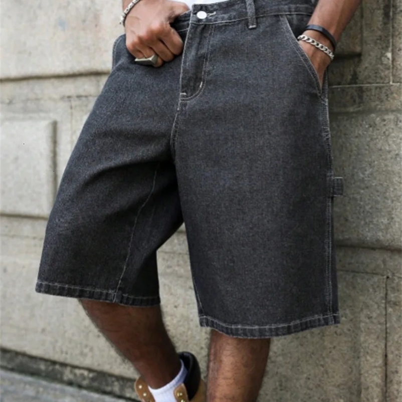 Mens Summer Black-Grey Loose Baggy Denim Shorts 260612BJ