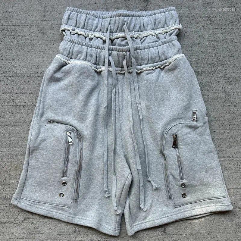 Men's Shorts Pants Dark Style Double Waistband Fake Two Piece Summer American Retro Streetwear Casual Loose Trousers