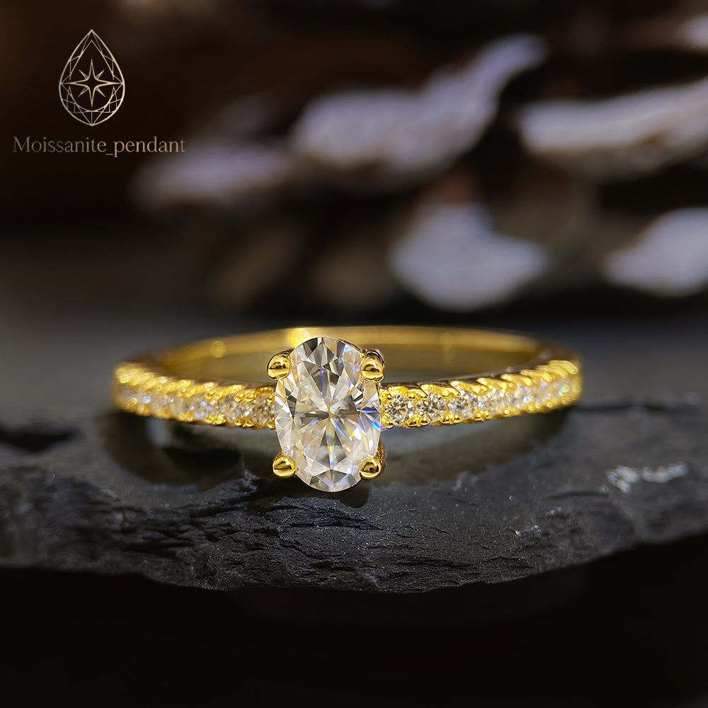 Womens Luxury Oval Cut Moissanite Engagement Gold Plated 925 Sterling Silver Ring with Prong Setting Wedding Promise 31g