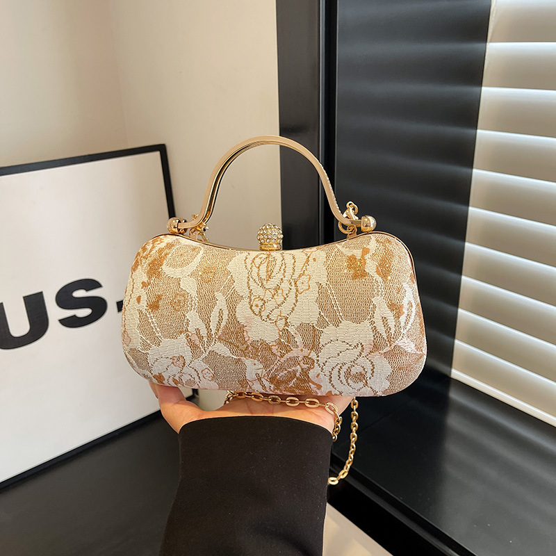 Vintage Women's Pu Handbag New Chinese-style Floral Lock Evening Bag Single-shoulder Crossbody Chain Box
