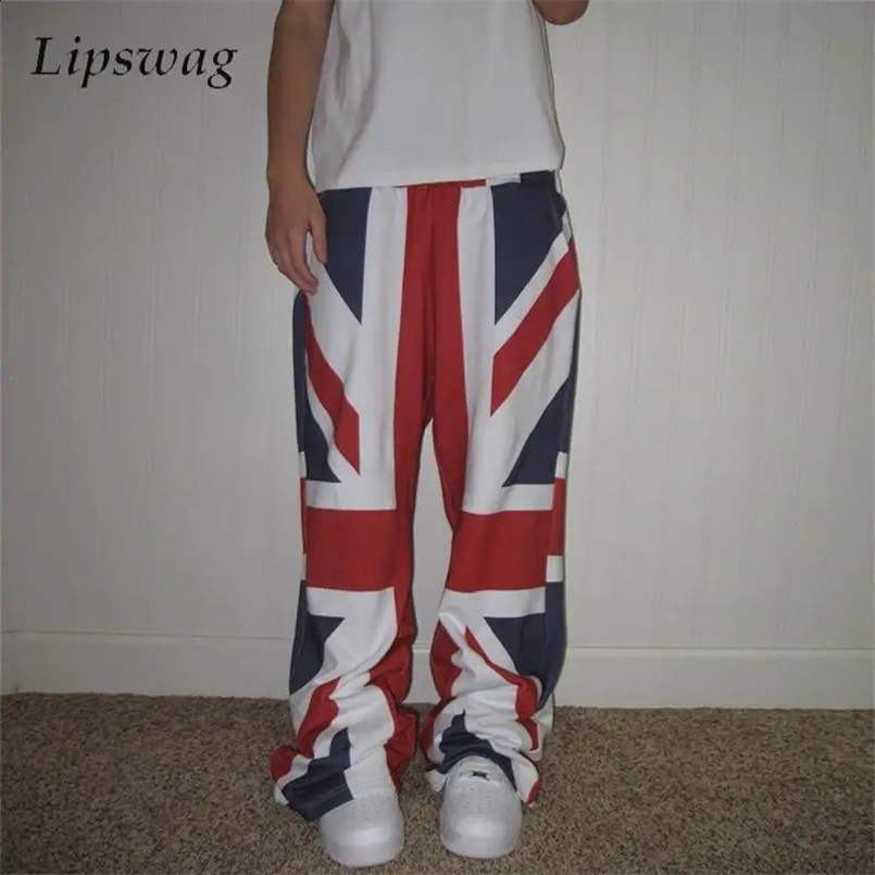 Hip Hop Mens Loose Straight Pants Spring Autumn Fashion Flag Printing Trousers Men Casual Patchwork Bottoms 260516BJ