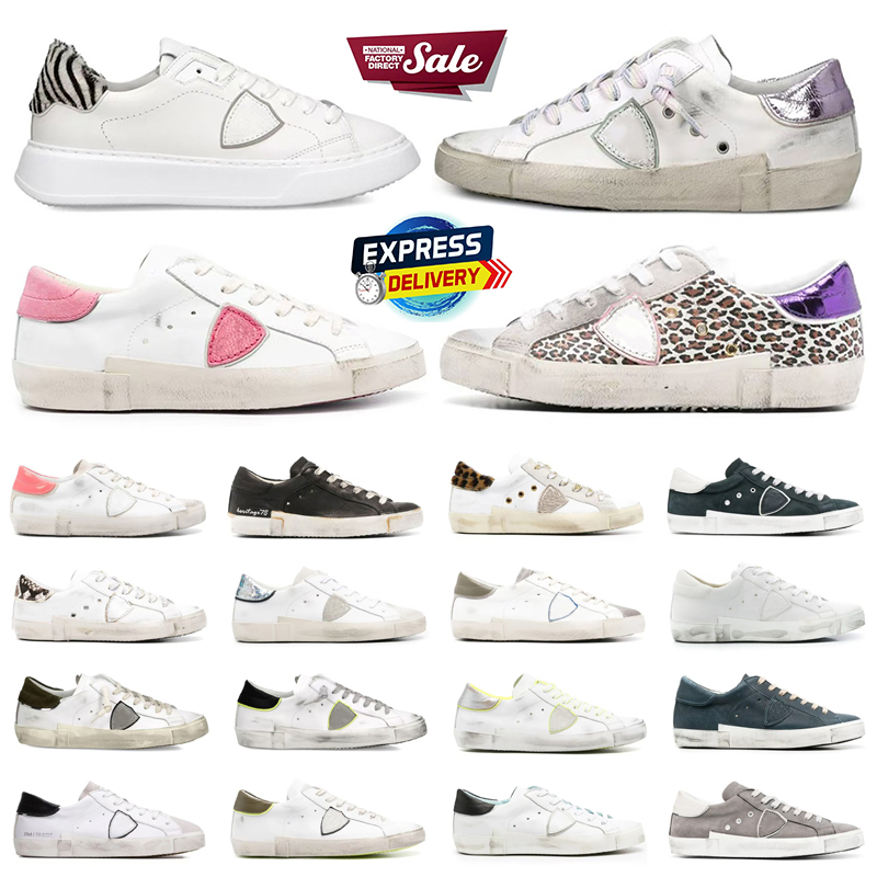 Designer philippe model Prsx Shoes Leather Italy Dirty Old Shoe Brand Women Men golden Black White Fashion luxury Casual Star Sneakers