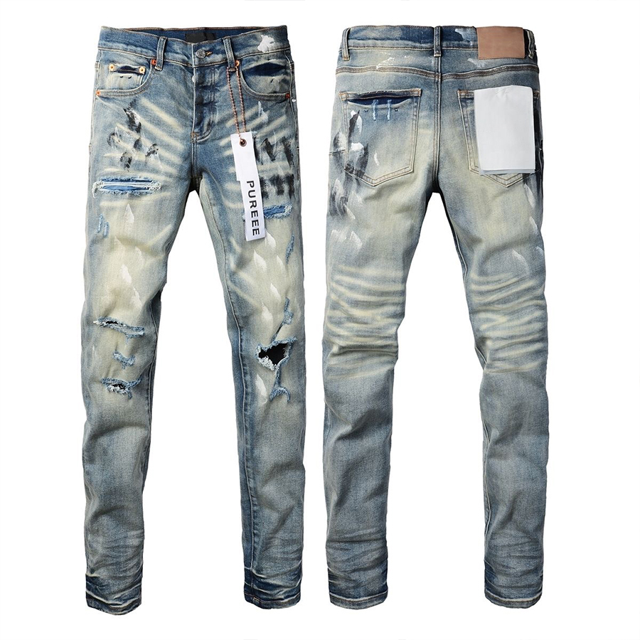 PUREEE Luxury Jeans Designer Classic Pants Men Trousers Printed Pattern Trousers Durable Long Fashionable Pants Loose Street Style Casual Zipper