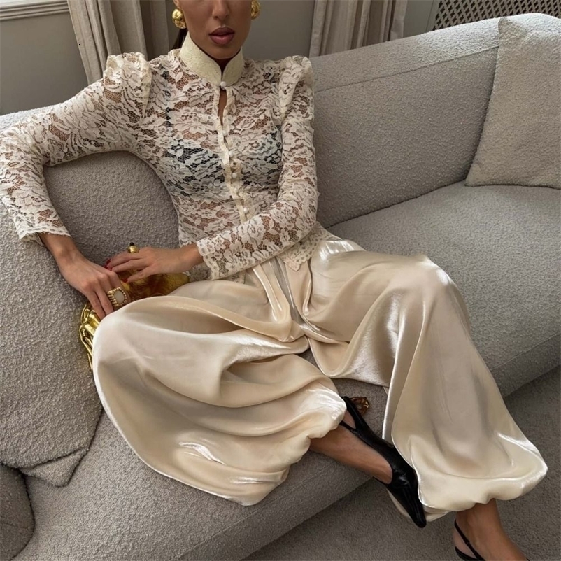 Loose Satin Lantern Pants Elastic Elegant High Waist Trousers High Waist Long Straight-Leg Pants Spring Summer 260509BJ