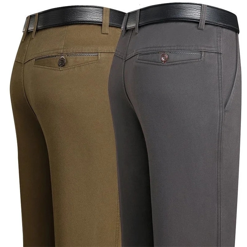 Mens 100 Summer Thin Autumn Thick Suit Pants Straight Loose Trousers Business Solid Khaki Casual Clothes KOACUS 260615BJ
