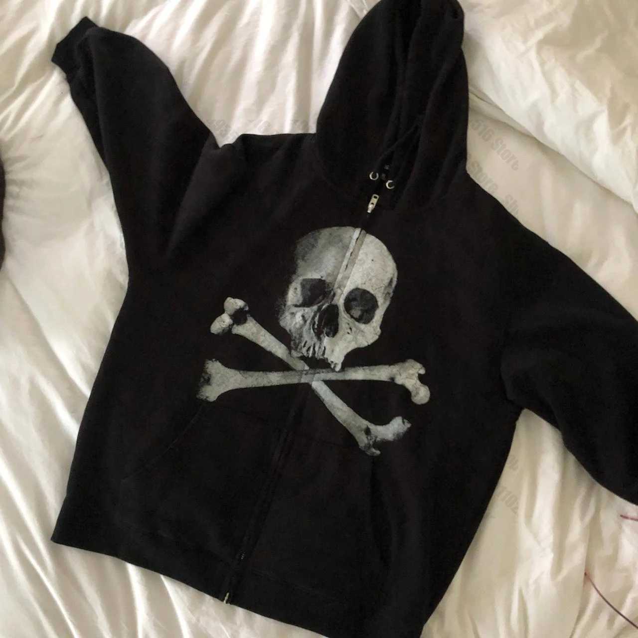 Skull Y2k hop American Hip Graphic print Zipper Hoodie Men Fashion High Street Oversized Sweatshirt Women Retro Casual JacketJ260803