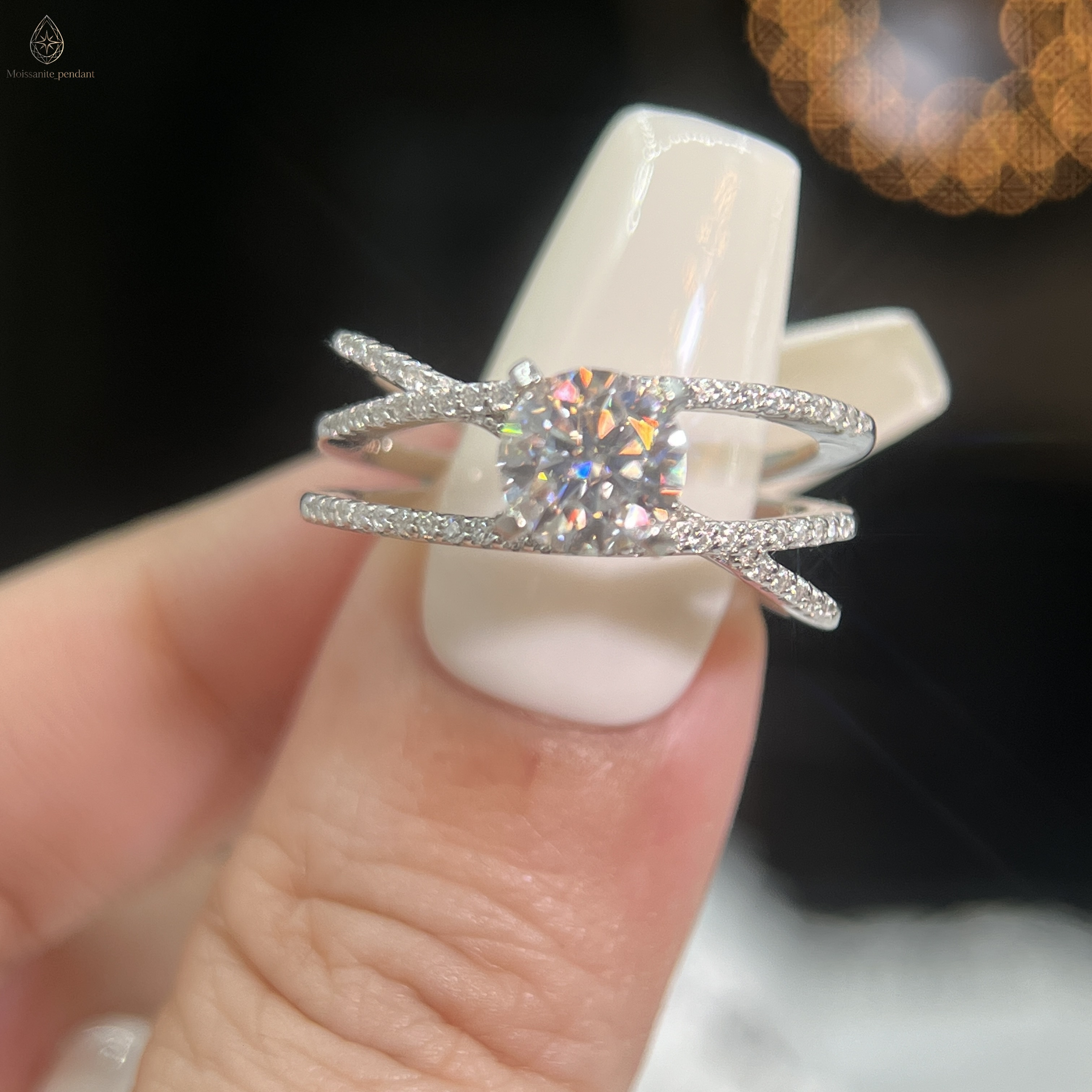 Luxury Moissanite Jewlery VVS 1ct 65mm Iced Cut Moissanite Diamond Real 925 Sterling Silver Engagement Rings for Lady Women