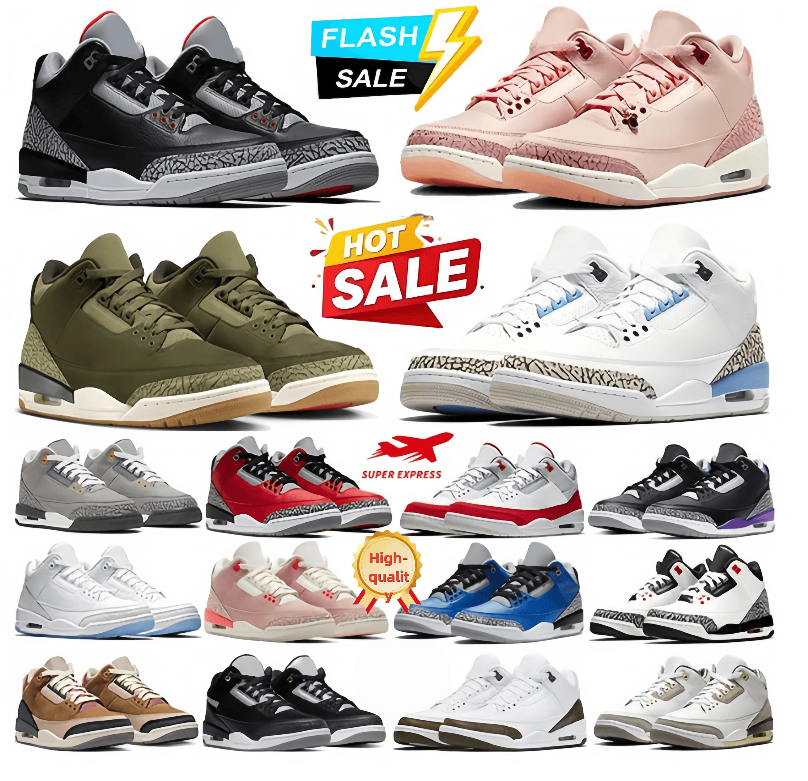 Designer 3 Basketball Shoes 3S Black Cat Cement Racer Blue Red Court Pink Purple Cool Grey Laser Orange Green Men Women Sneakers Outdoor Sports Size