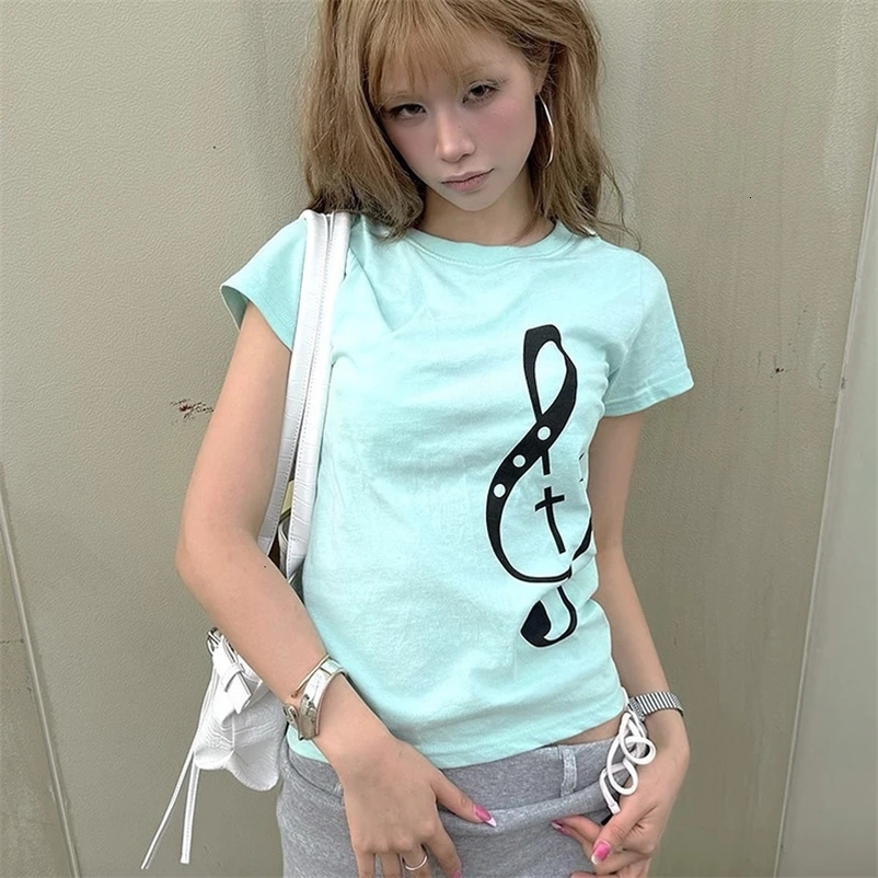 Y2K Casual T-Shirt Womens Top Retro Harajuku Style Summer Sweet Top Gothic Trend Street Style American Aesthetic Emotional Girl 260615BJ