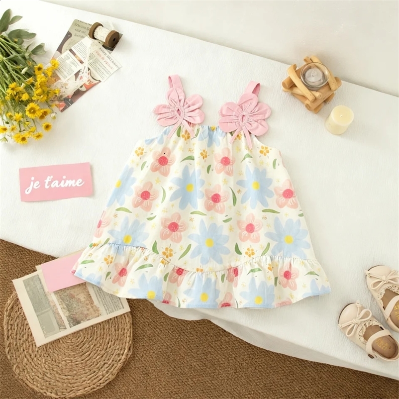 Baby Girl Dress Summer Floral Print Spaghetti Strap Girl Dress Cute Cotton Baby Dress Baby Girl Clothing 260529BJ