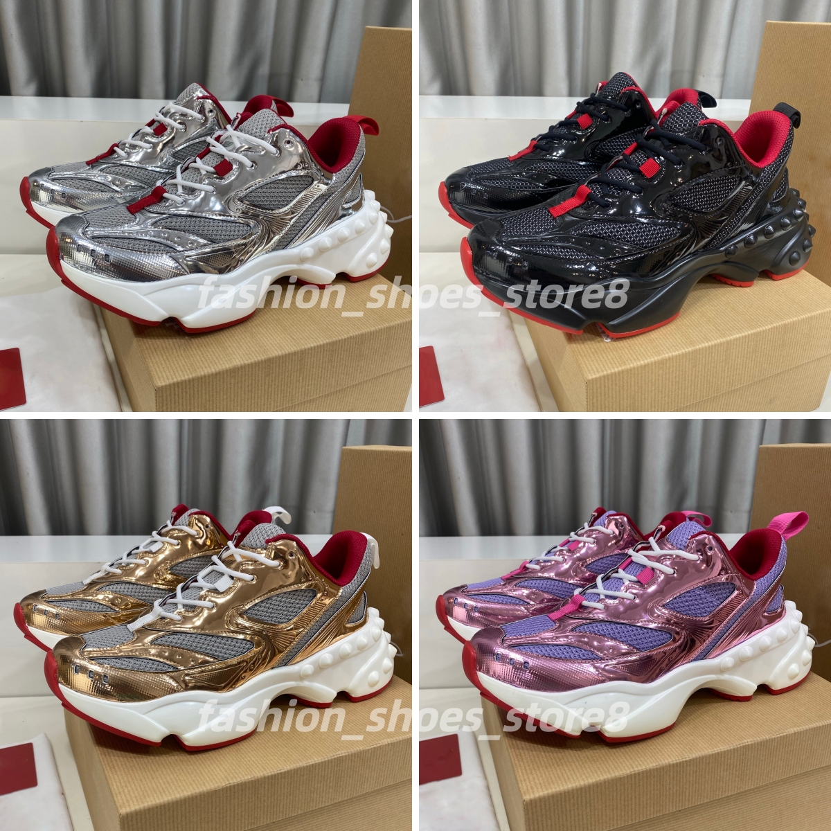 So Flo Sneakers Designer Men Women thick sole rivet Trainers Calfskin Casual Shoes Top quality Genuine Leather Sneakers mesh breathable outdoor luxu