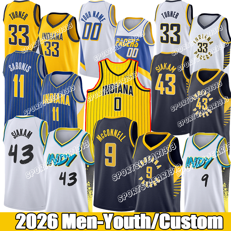 Maillot Pacerses Maillots de basket-ball Pacersly Pascal Siakam Tyrese Haliburton Bennedict Mathurin Indiana City Connect Maillots de basket-ball