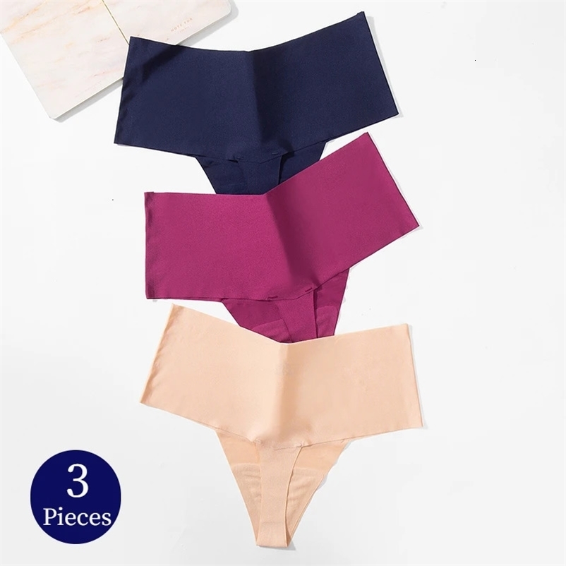 BZEL 3PCS/Set Womens Panties High Waist Seamless Thongs Silk Satin Female Underwear Sexy Lingerie V-Cut Cozy G-Strings 260611BJ