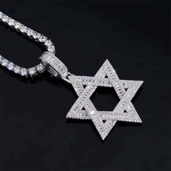 Custom Iced Out Moissanite Five Star Pendant with VVS Diamonds for Hip Hop Protection Charm and White Gold Accents
