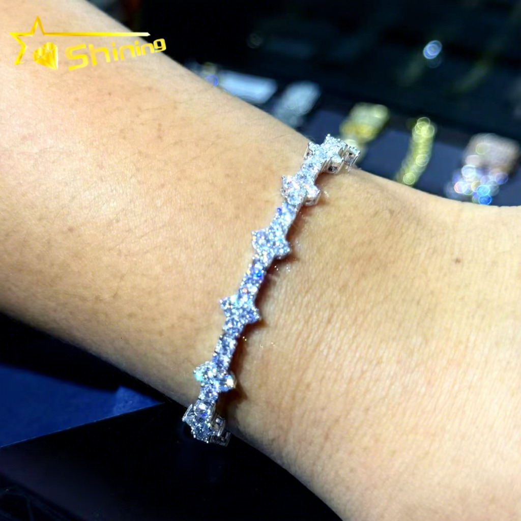 New Arrival Fashion Femme Design 925 SteRling Silver VVS Moissanite Diamond Iced Out Cross Tennis Chain Bracelet