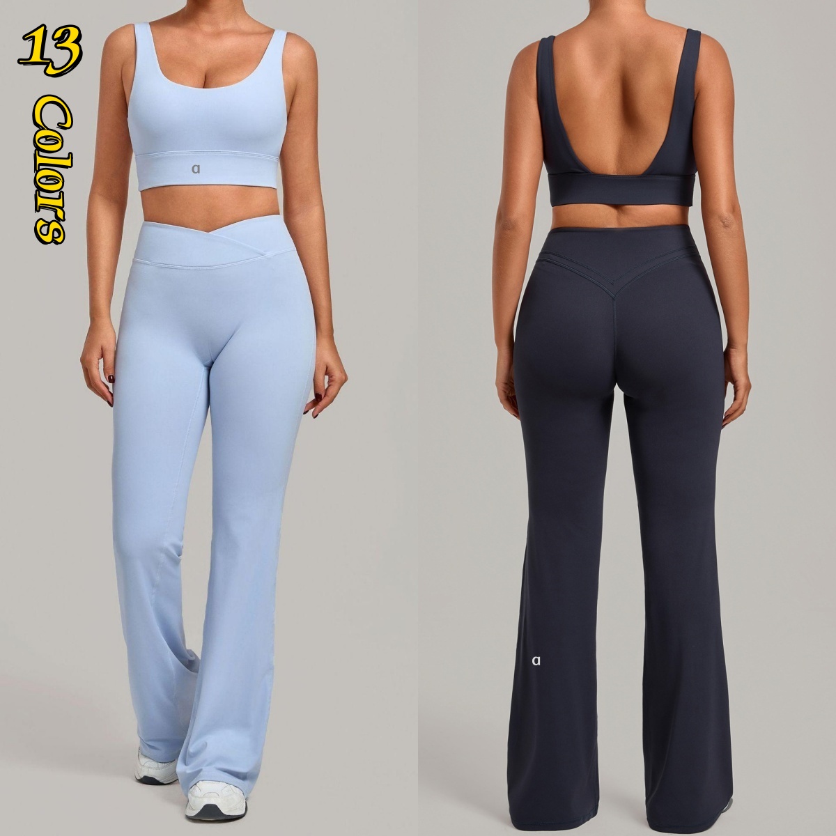 A2596 Pantalon de yoga moulant taille haute pour femme avec jambe large légèrement évasée pour le fitness, soutien-gorge de yoga ajusté, haut res